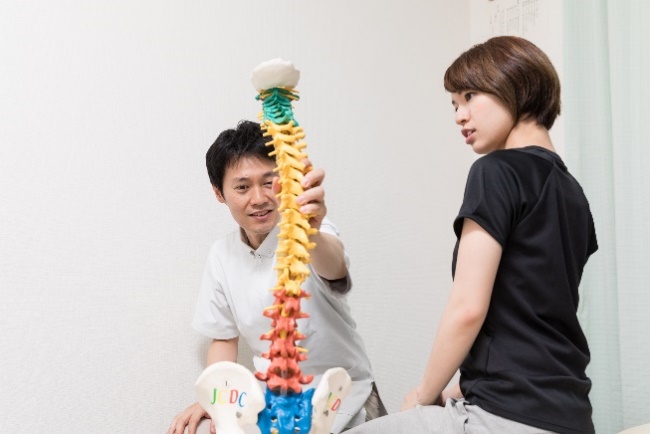 問診をさせて頂きカイロプラクティックの説明、体の歪みの原因や痛みの原因を説明させて頂きます。